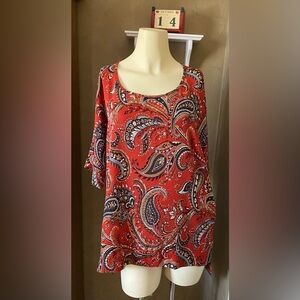 Pleione Anthropologie Women's S Small Short Sleeve Cute Paisley Tunic Top Blouse